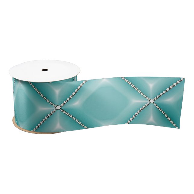 Stylish Turquoise and Silver Lattice Holiday  Satin Ribbon (Spool)