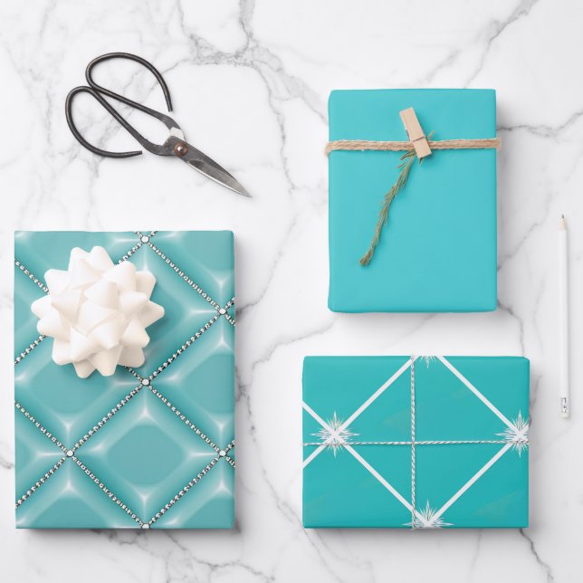 Stylish Turquoise and Silver Lattice Holiday  Wrapping Paper Sheet (Front)