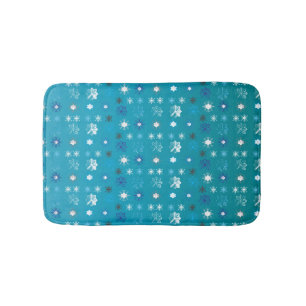 Stylish turquoise and white, stars and snowflakes bath mat