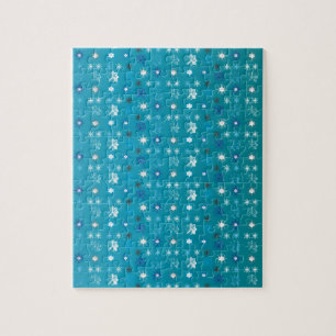 Stylish turquoise and white, stars and snowflakes jigsaw puzzle