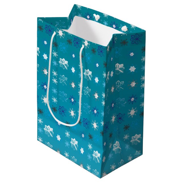Stylish turquoise and white, stars and snowflakes  medium gift bag (Front Angled)