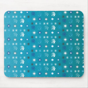 Stylish turquoise and white, stars and snowflakes mouse mat
