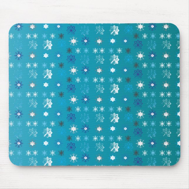 Stylish turquoise and white, stars and snowflakes mouse mat (Front)