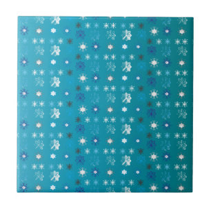Stylish turquoise and white, stars and snowflakes tile