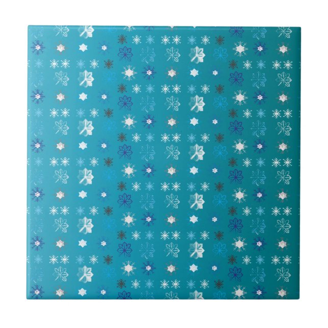 Stylish turquoise and white, stars and snowflakes tile (Front)