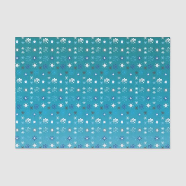 Stylish turquoise and white, stars and snowflakes tissue paper (Front)