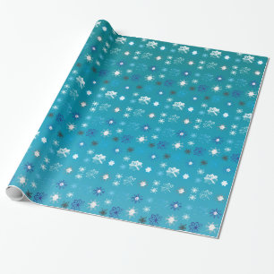 Stylish turquoise and white, stars and snowflakes wrapping paper