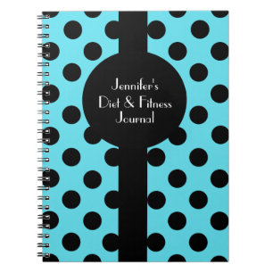 Stylish Turquoise & Black Polka Dot Custom Journal