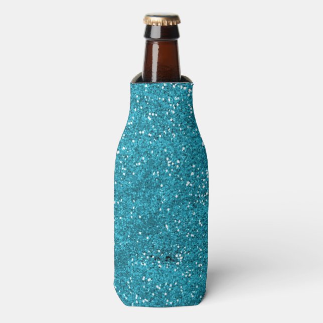 Stylish Turquoise Blue Glitter Bottle Cooler (Bottle Front)