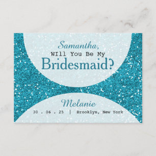 Stylish Turquoise Blue Glitter Bridesmaid Invitation