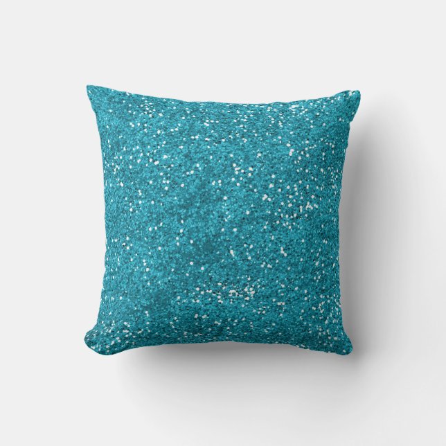 Stylish Turquoise Blue Glitter Cushion (Front)