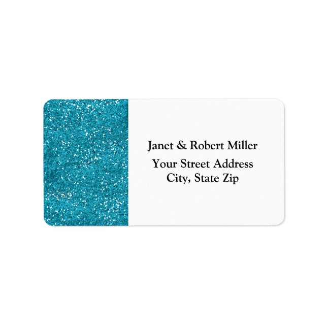 Stylish Turquoise Blue Glitter Label (Front)