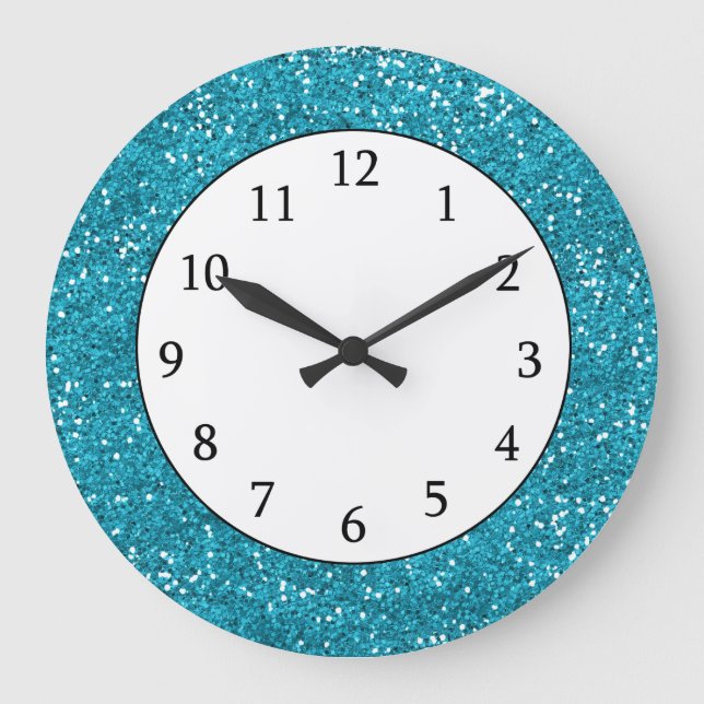 Stylish Turquoise Blue Glitter Large Clock (Front)