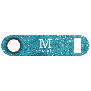 Stylish Turquoise Blue Glitter Monogrammed
