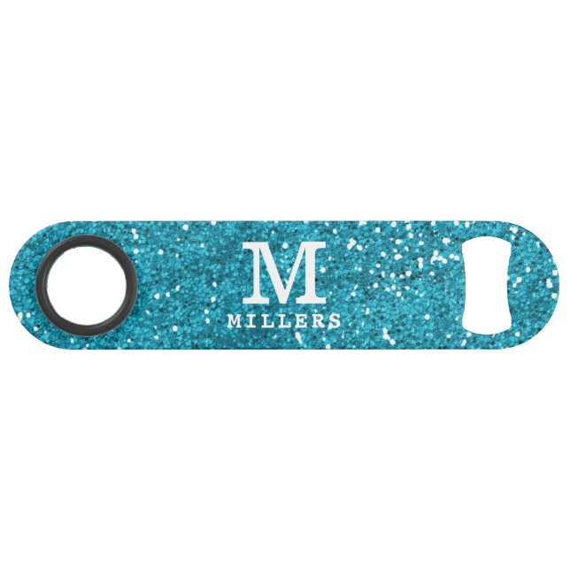 Stylish Turquoise Blue Glitter Monogrammed (Front (Horizontal))