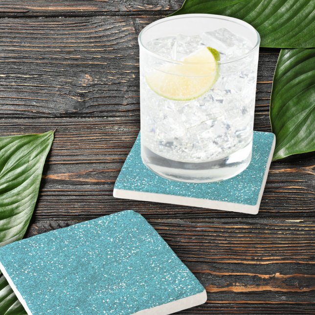Stylish Turquoise Blue Glitter Stone Coaster (Stylish Turquoise Blue Glitter Stone Coaster unique party favors)