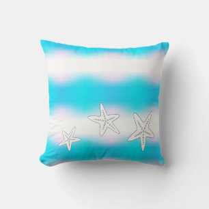 Stylish Turquoise Blue Starfish Fish Ocean Cushion