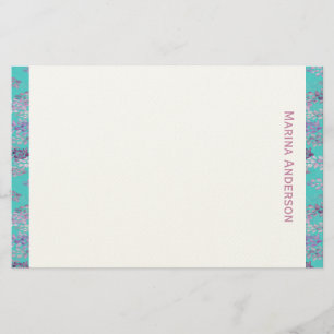 Stylish turquoise floral Border Personalised Name Stationery