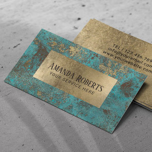 Stylish Turquoise Gold Label Business Card