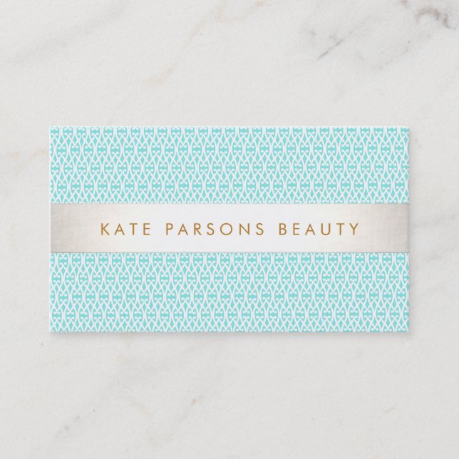 Stylish Turquoise Pattern Fashion and Beauty Business Card (Front)