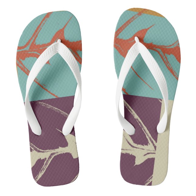 Stylish Turquoise Purple Orange Leaf Flip Flops (Footbed)
