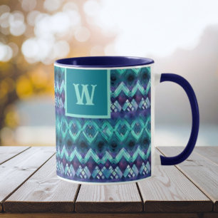 Stylish Turquoise Purple Tribal Pattern Monogram Mug