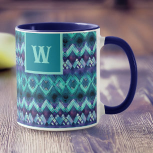Stylish Turquoise Purple Tribal Pattern Monogram Mug