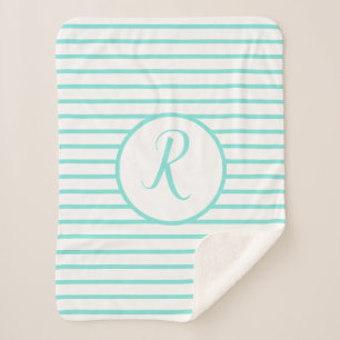 Stylish Turquoise Stripes R Monogram Throw Blanket
