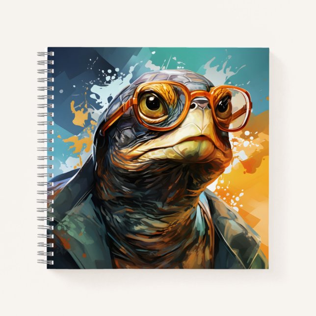 Stylish Turtle Wearing Glasses Trendy Turtle Notebook (Front)