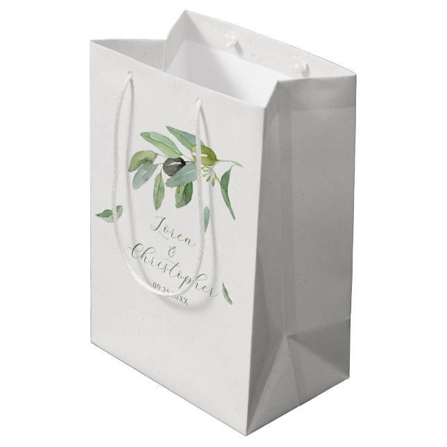 Stylish Tuscany watercolor Olive Leaves Branch Medium Gift Bag (Back Angled)