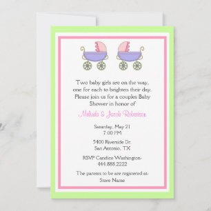 Stylish Twin Girls Couples Baby Shower Invitation