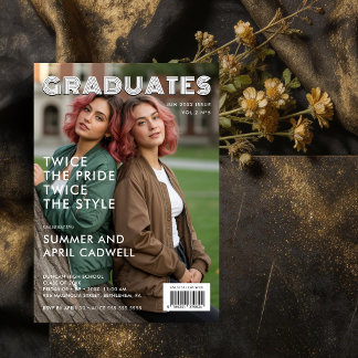 Stylish Twins Graduation Magazine Cover TMF26 Invitation
