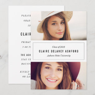 Stylish Two Photo Graduation Announcement Invite