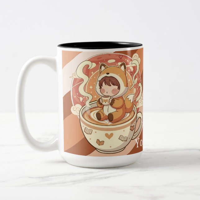 Stylish Two-Tone Fox Reading Mug (Left)