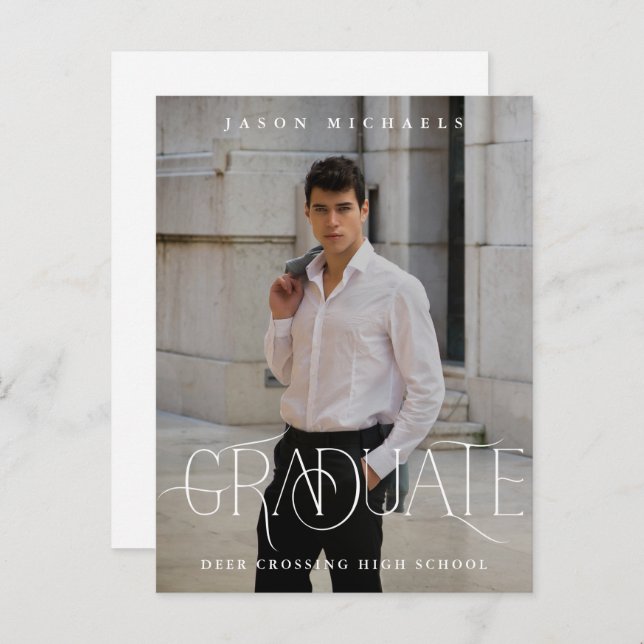 Stylish Type Photo Graduation Party  Announcement Postcard (Front/Back)