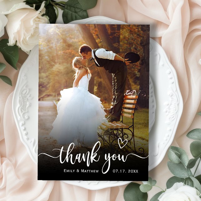 Stylish Typography 2 Photo Wedding Thank You Card (Creator Uploaded)