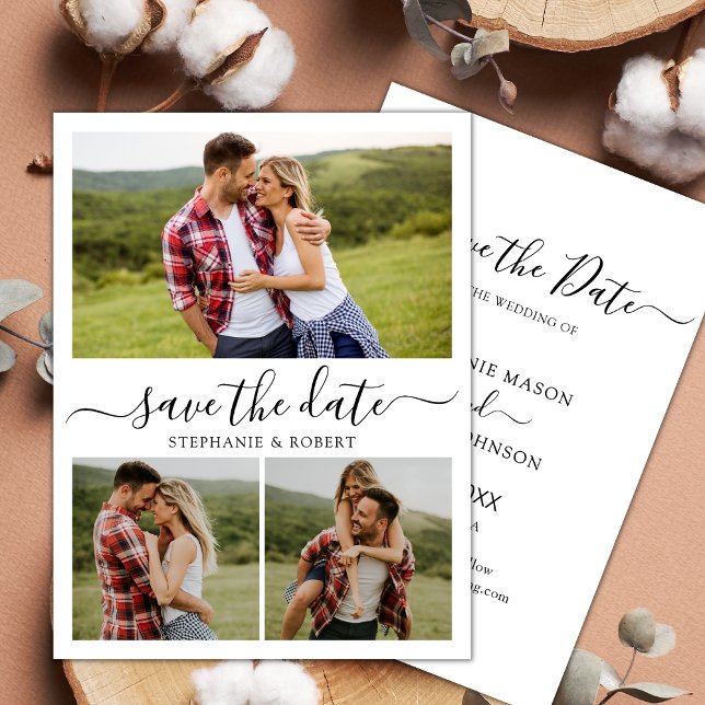 Stylish Typography 3 Photo Collage Wedding Save The Date (Creator Uploaded)
