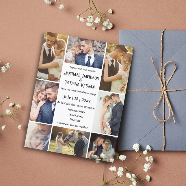 stylish typography 8 photos collage chic wedding   invitation (Creator Uploaded)