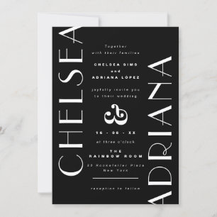 Stylish Typography Black White Casual Wedding Invitation