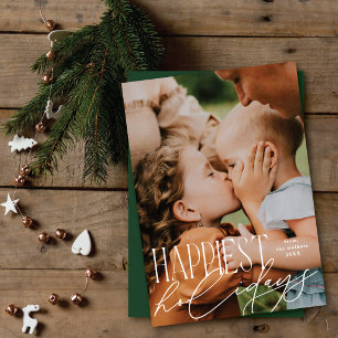 Stylish Typography Happy Holidays Family Photo Holiday Card