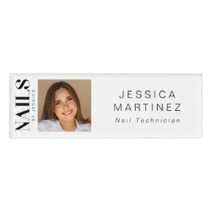 Stylish Typography Nail Salon Employee Photo Name Tag