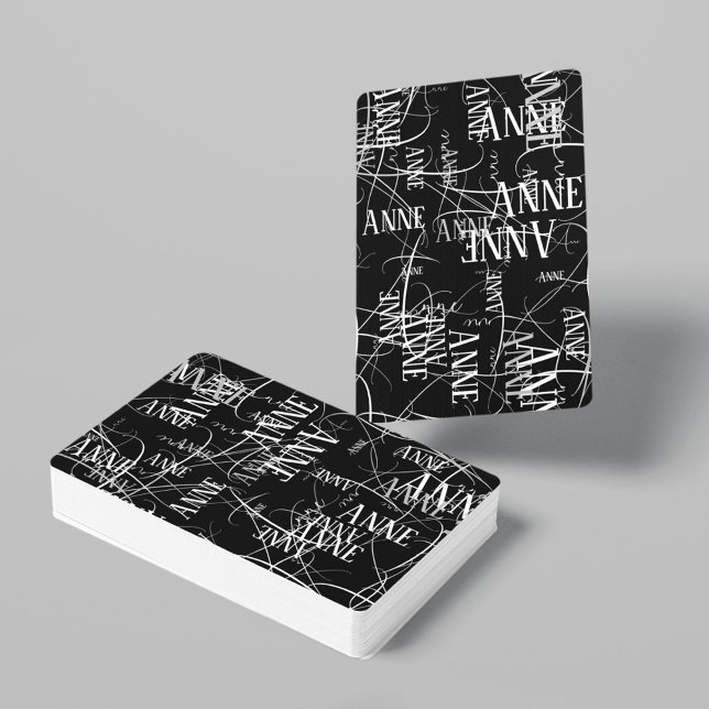 Stylish Typography Name Pattern Black  Playing Cards (black and white name pattern)