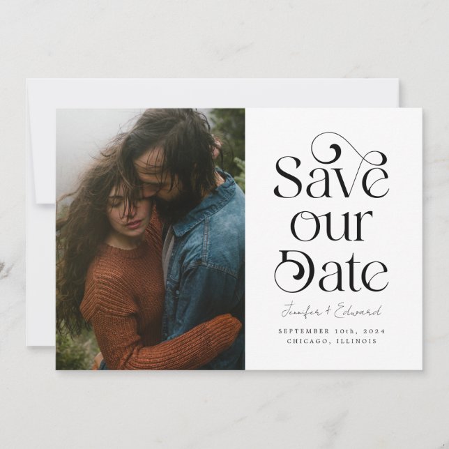 Stylish Typography Photo QR Code Save The Date (Front)