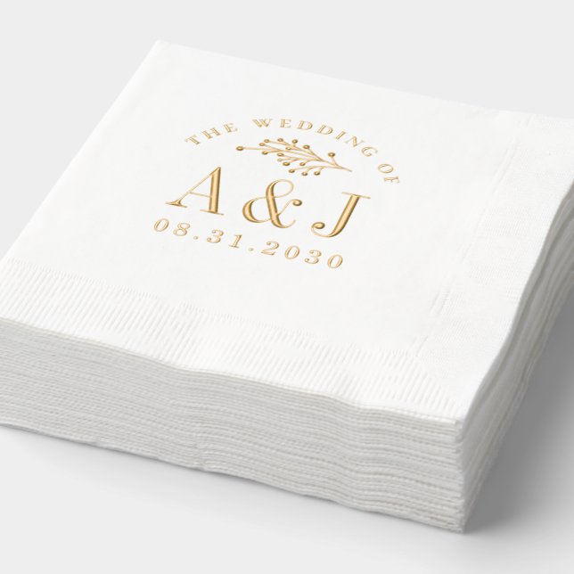 Stylish Union Wedding Logo Foil Stamped Napkins (Detail)