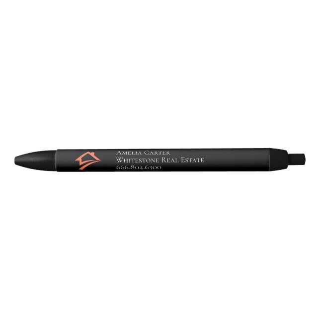 Stylish Unique Black Real Estate Agent Black Ink Pen (Front)