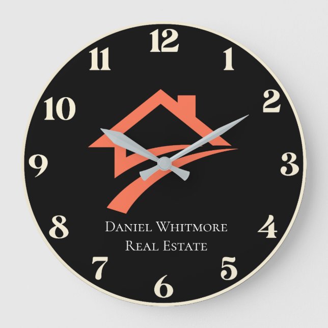 Stylish Unique Black Real Estate Agent Large Clock (Front)