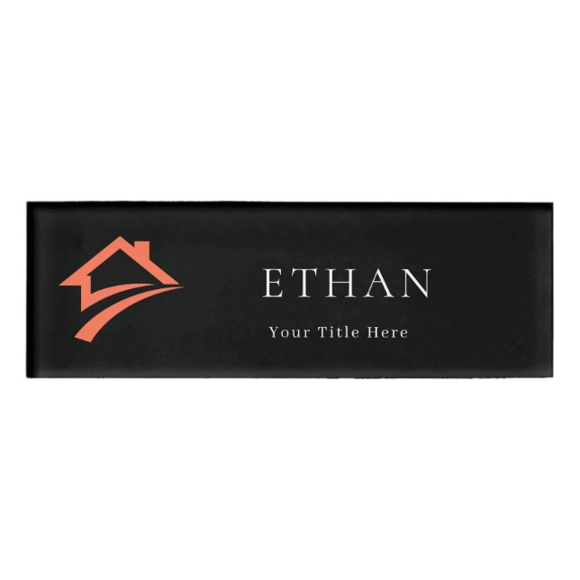 Stylish Unique Black Real Estate Agent Name Tag (Front)