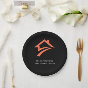 Stylish Unique Black Real Estate Agent Paper Plate