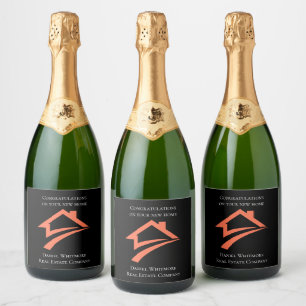 Stylish Unique Black Real Estate Agent Sparkling Wine Label