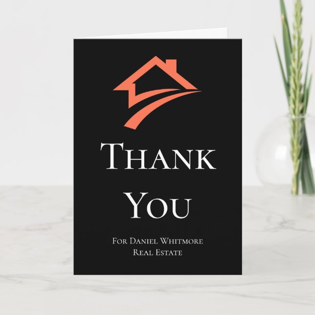Stylish Unique Black Real Estate Agent Thank You Card (Front)